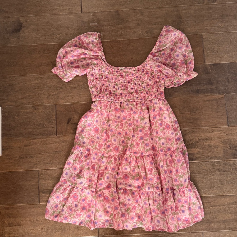 Pink and White Ruffled Tiered Mini Sundress